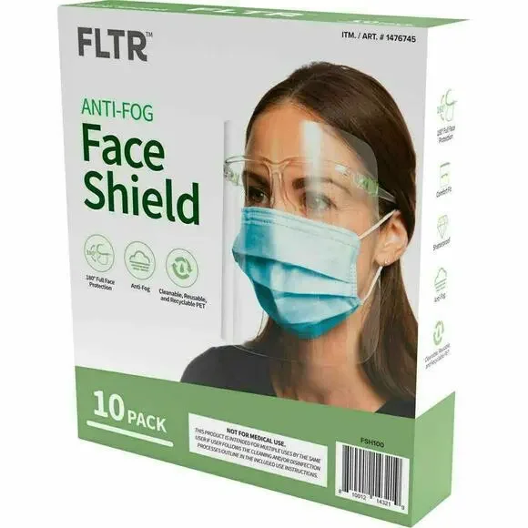 Face Shields 10-pack Barrier Comfort FLTR Pure Protection Anti-Fog Lot of 5 - Picture 8 of 8